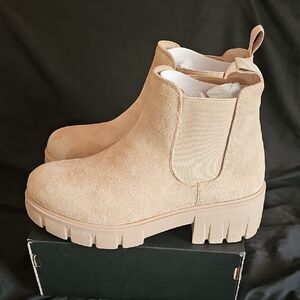 Women's Tan Suede Chelsea Bootie - Casual Chunky Sole